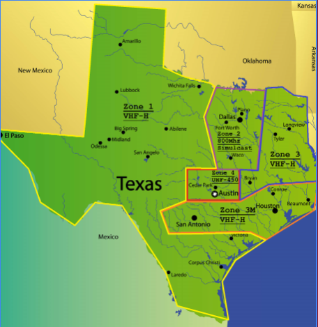 Map of Texas showing zones 1, 2, 3, 3M and 4